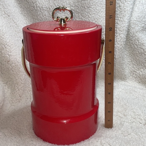Vintage Red mid century, modern Kraftware Faux Leather Ice Bucket Reto Red - Picture 9 of 14